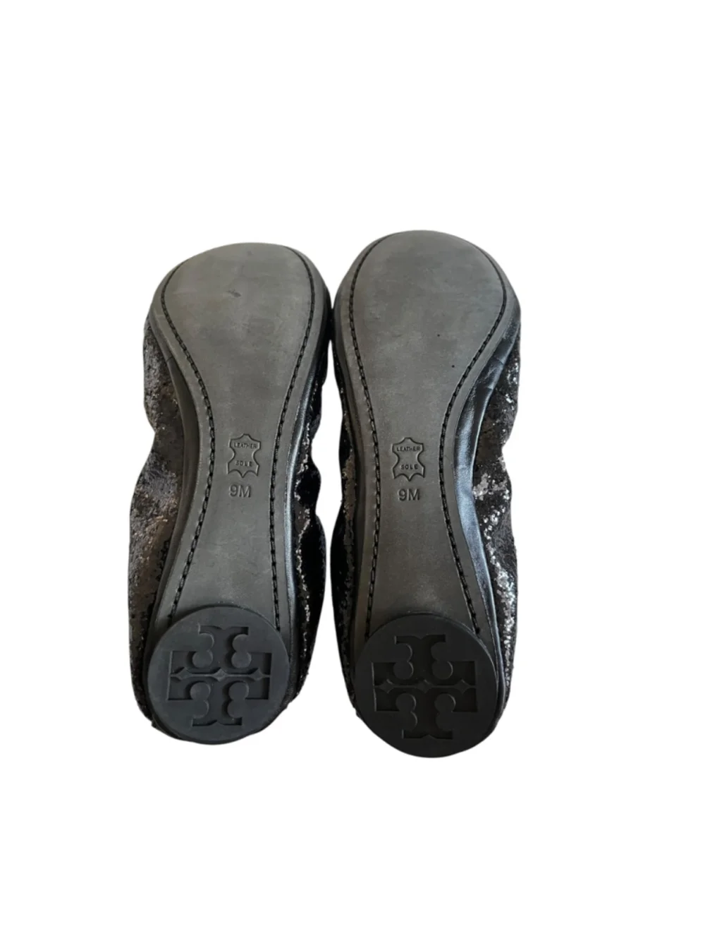 Tory Burch Shiny GLITTER Ballet Flats Shoes Black 9 5